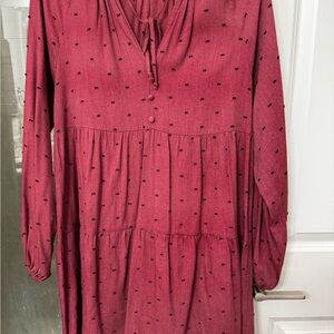Zara Burgundy Long Sleeve Dress with Dots